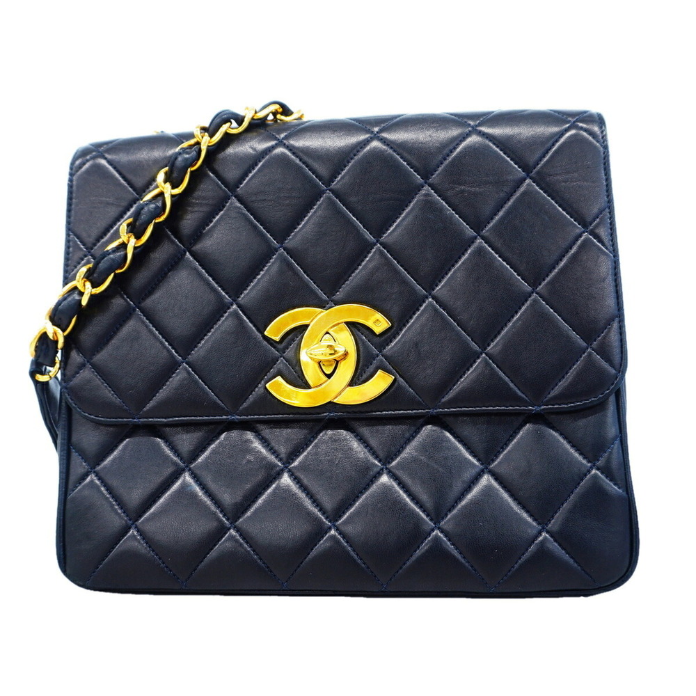 Chanel Matelassé Chain Shoulder Bag, Large Coco Design, Lambskin, Navy, Women's